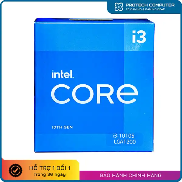 CPU Intel Core i3-10105 (4 nhân 8 luồng, 3.7GHz turbo up to 4.4Ghz, 6MB Cache, 65W)