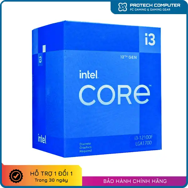 CPU Intel Core i3-12100F (3.3GHz turbo up to 4.3GHz, 4 nhân 8 luồng, 12MB Cache, 58W)- Socket Intel LGA 1700)