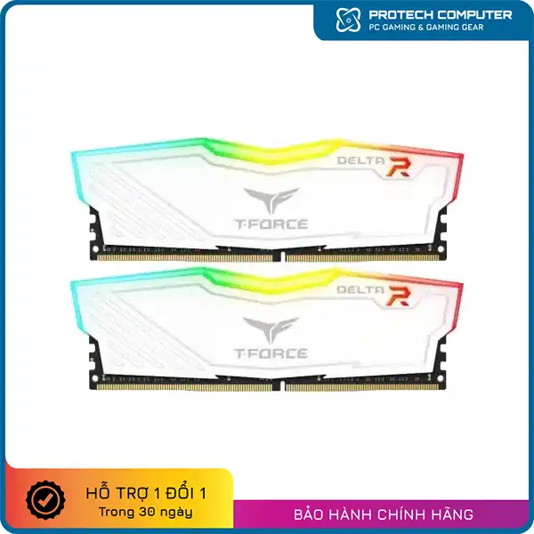 Ram TEAMGROUP T-Force DELTA RGB 16GB (1x16GB) DDR4 3200MHz (Trắng)